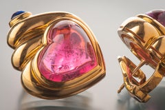 Bulgari Cabochon Tourmaline and Sapphire Heart Earrings