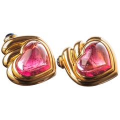 Bulgari Cabochon Tourmaline and Sapphire Heart Earrings