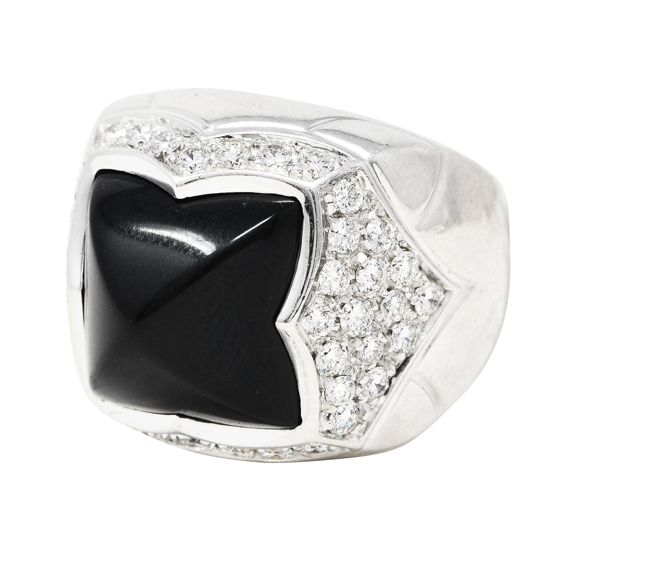 Brilliant Cut Bulgari Carats Diamond Onyx 18 Karat White Gold Pavé Pyramide Band Ring