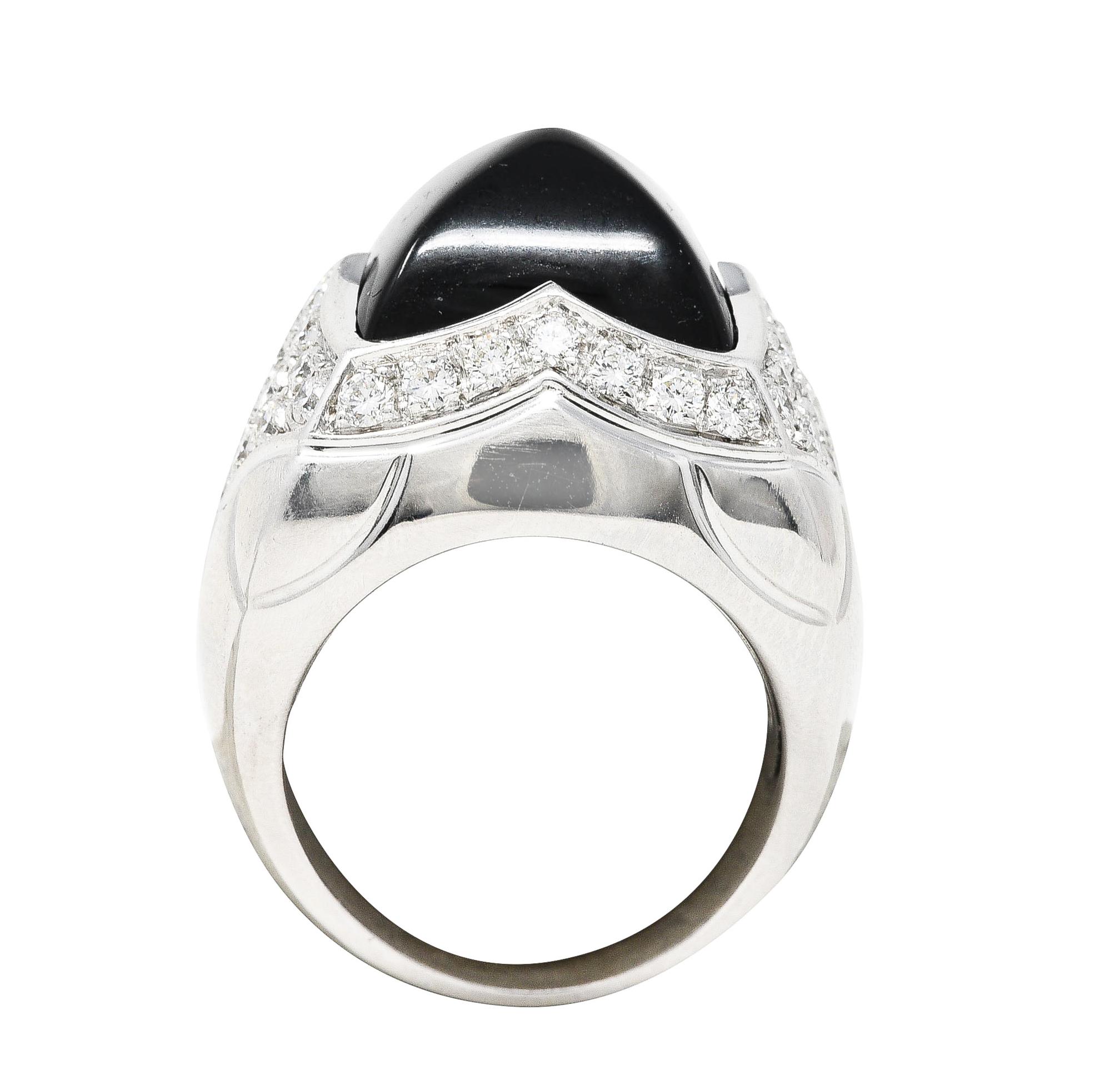 Bulgari Carats Diamond Onyx 18 Karat White Gold Pavé Pyramide Band Ring 1