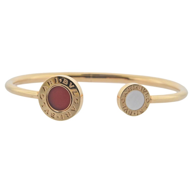 Bulgari Carnelian Mother of Pearl Rose Gold Cuff Bracelet For Sale 