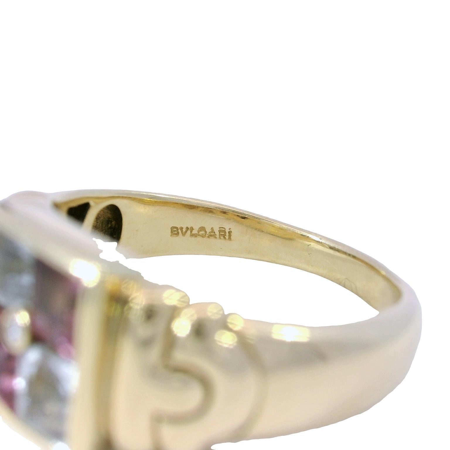 Bulgari Carre 18K Ring Aquamarine Tourmaline Diamond Vintage 18K Yellow Gold For Sale 5