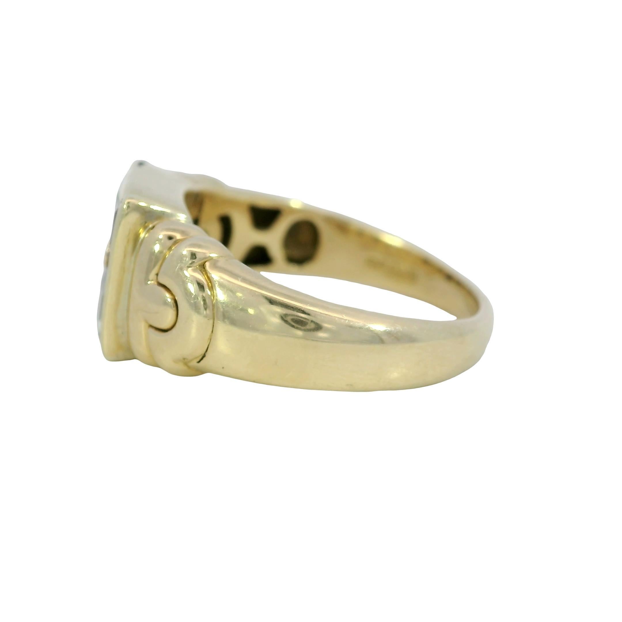 Bulgari Carre 18K Ring Aquamarine Tourmaline Diamond Vintage 18K Yellow Gold In Good Condition For Sale In Fairfield, CT