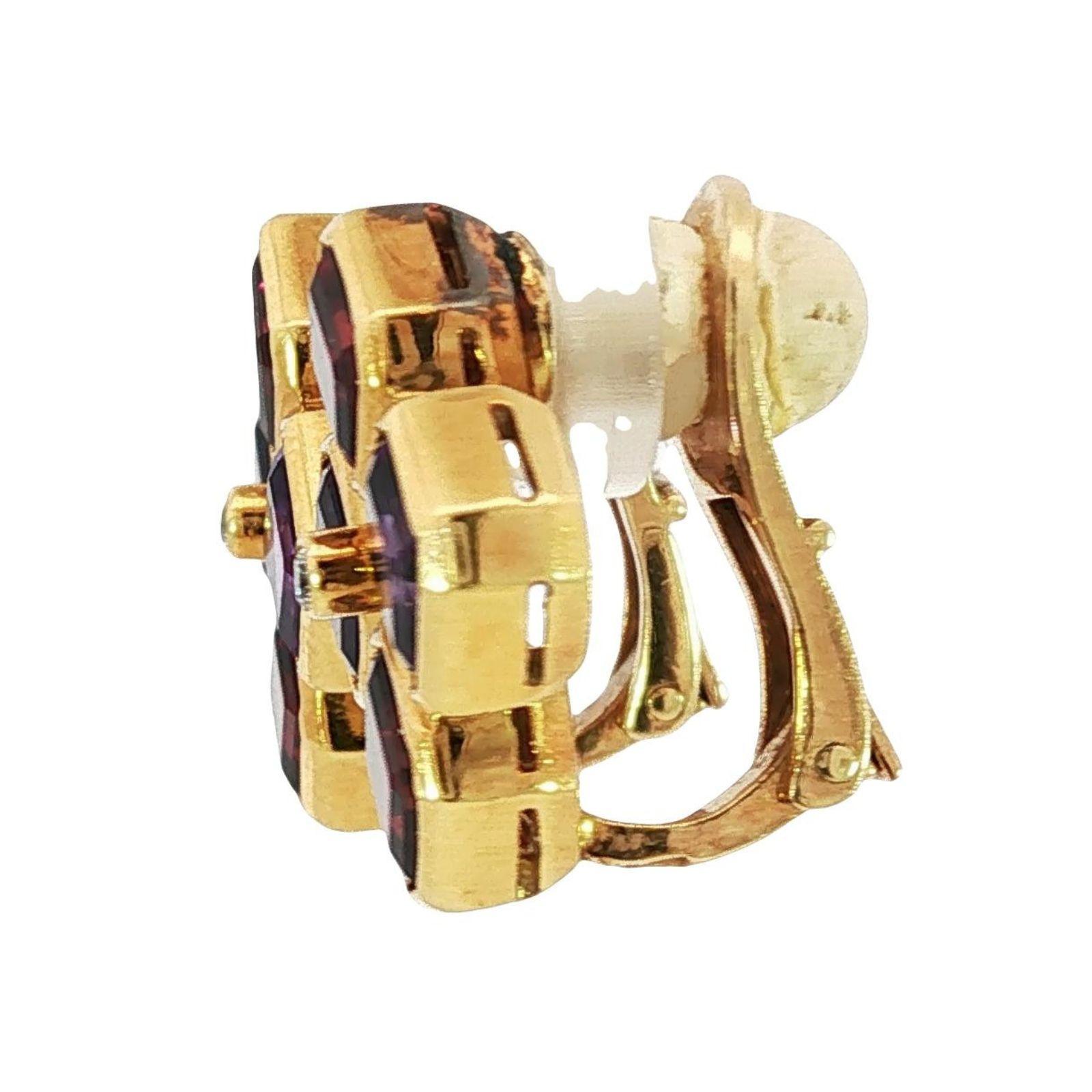 Bulgari Boucles d'oreilles Carrs Améthyste Tourmaline Clip-ons Or jaune 18K Pour femmes en vente