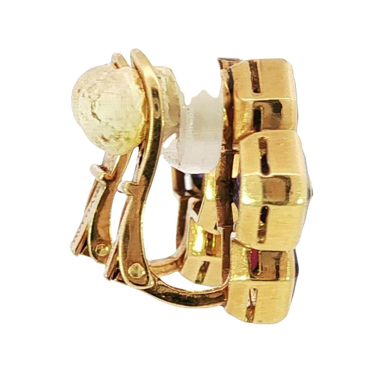 Bulgari Boucles d'oreilles Carrs Améthyste Tourmaline Clip-ons Or jaune 18K en vente 4