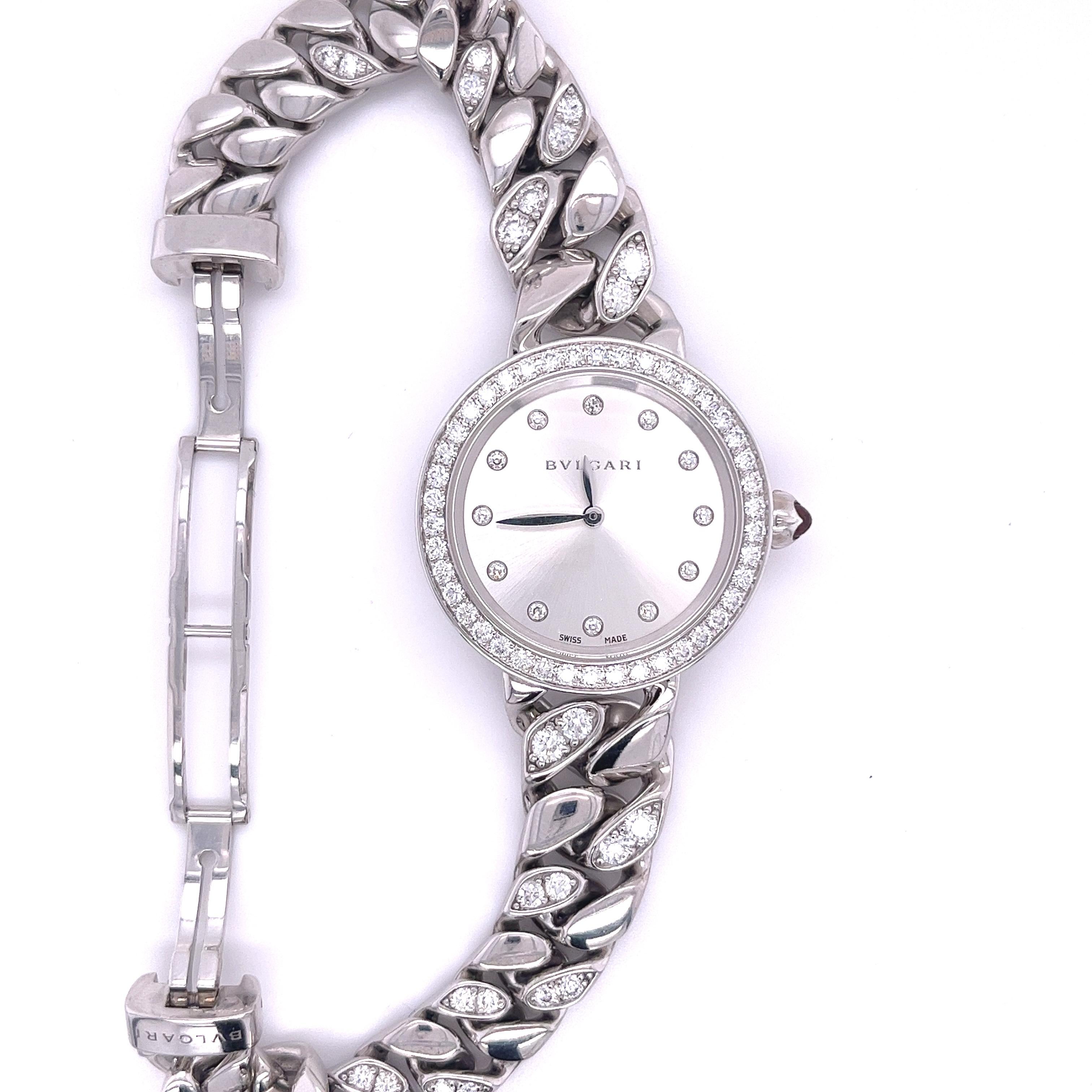 Taille ronde Bulgari Montre-bracelet Bvlgari « Catene » en or blanc 18 carats et bracelet en diamants en vente
