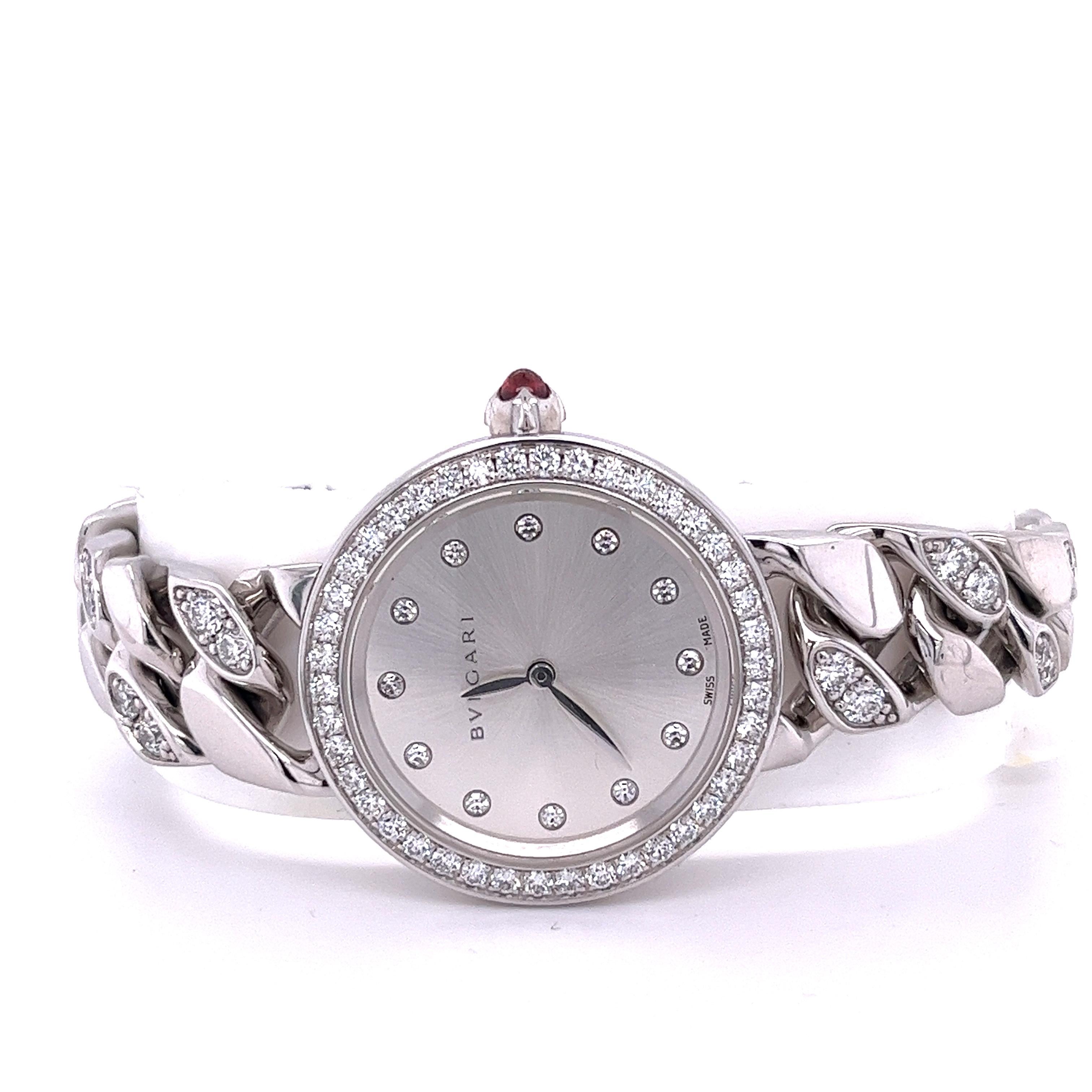Bulgari Montre-bracelet Bvlgari « Catene » en or blanc 18 carats et bracelet en diamants Excellent état - En vente à Miami, FL