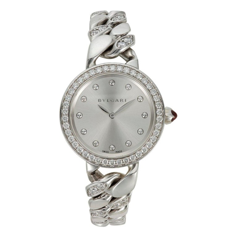 Bulgari "Catene" 18k White Gold and Diamond Bracelet Bvlgari Wristwatch For Sale