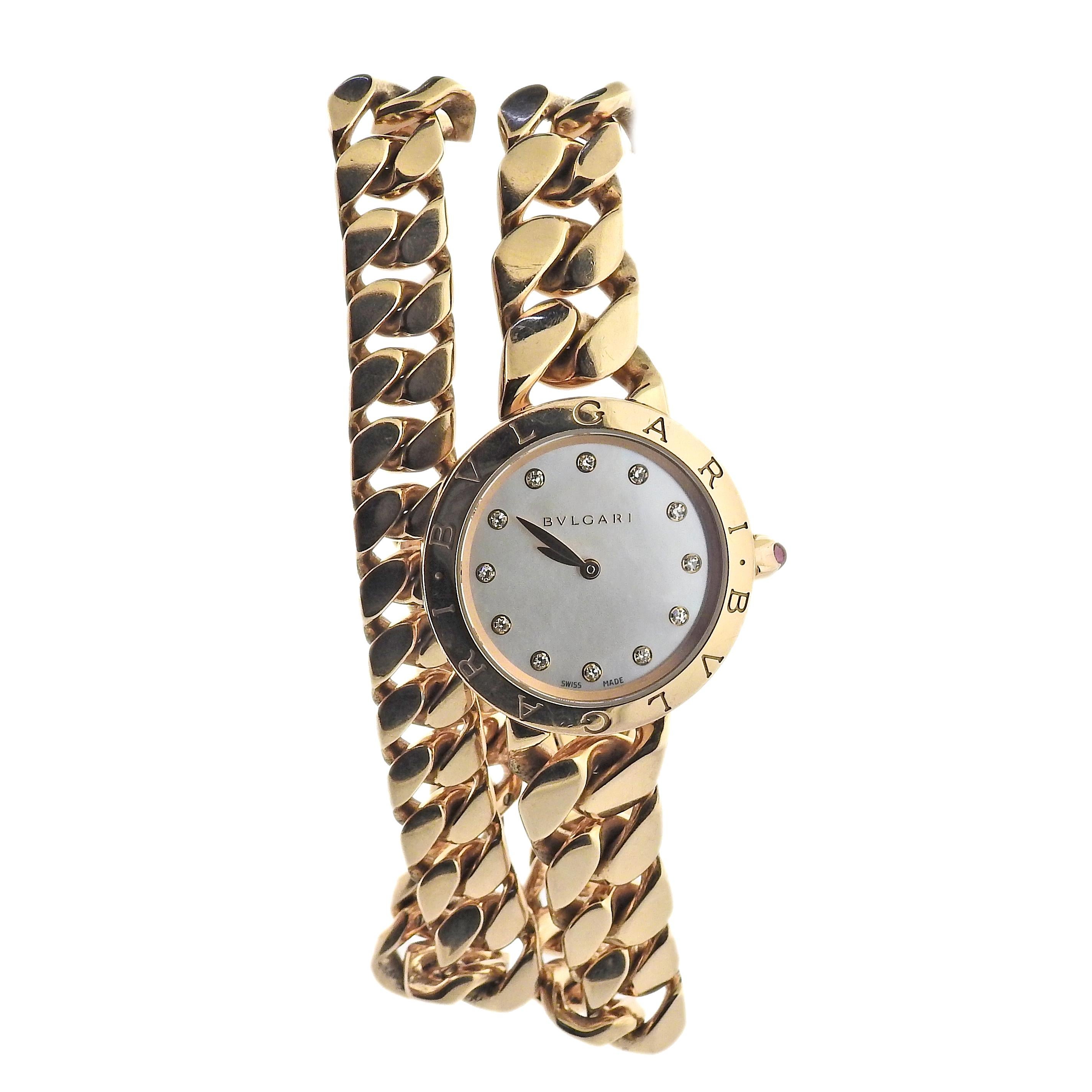 Bulgari Catene Gold-Perlmutt-Diamant-Quarz-Uhr BBCP31G im Zustand „Hervorragend“ im Angebot in Lambertville, NJ
