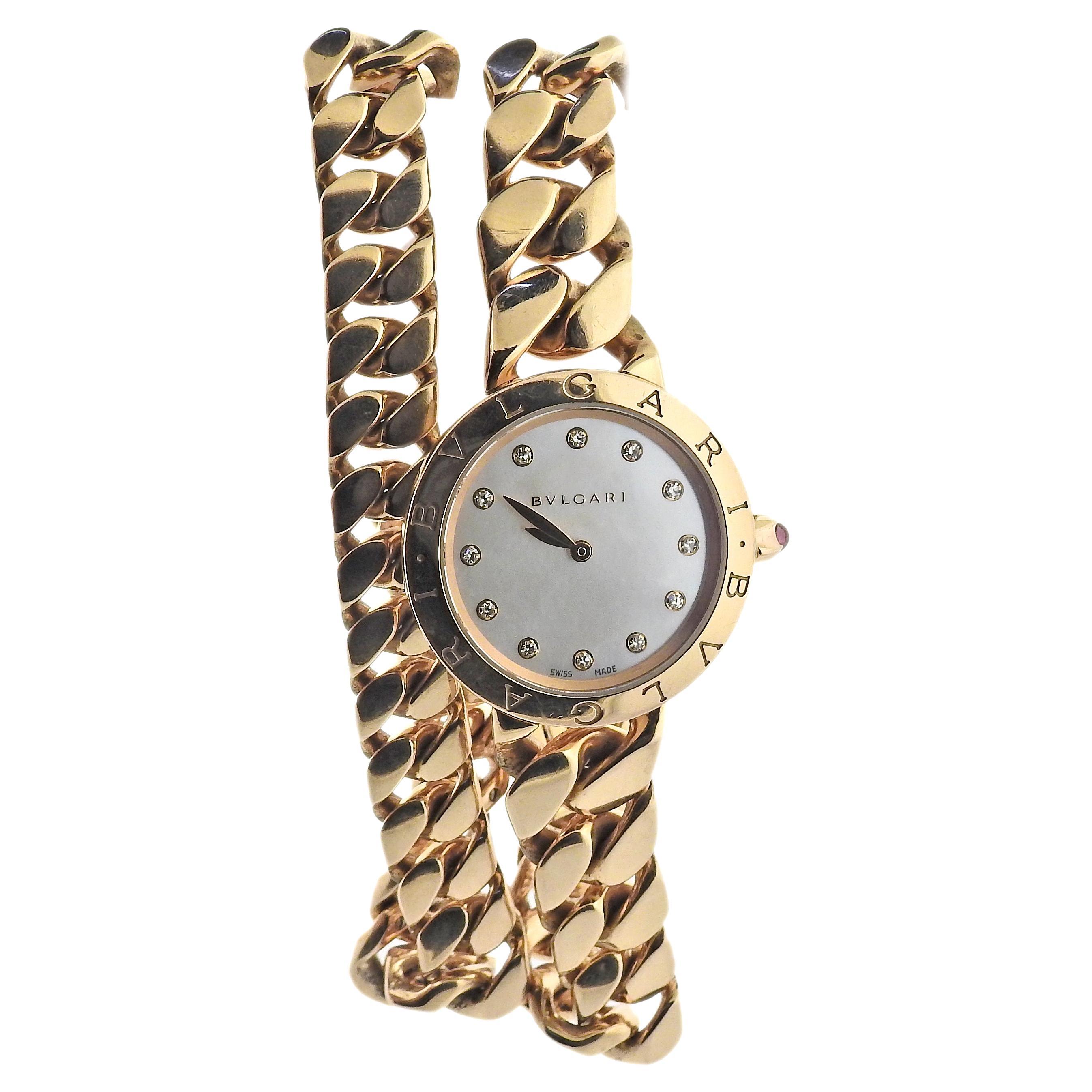 Bulgari Catene Gold Mother of Pearl Diamond Quartz Watch BBCP31G For Sale