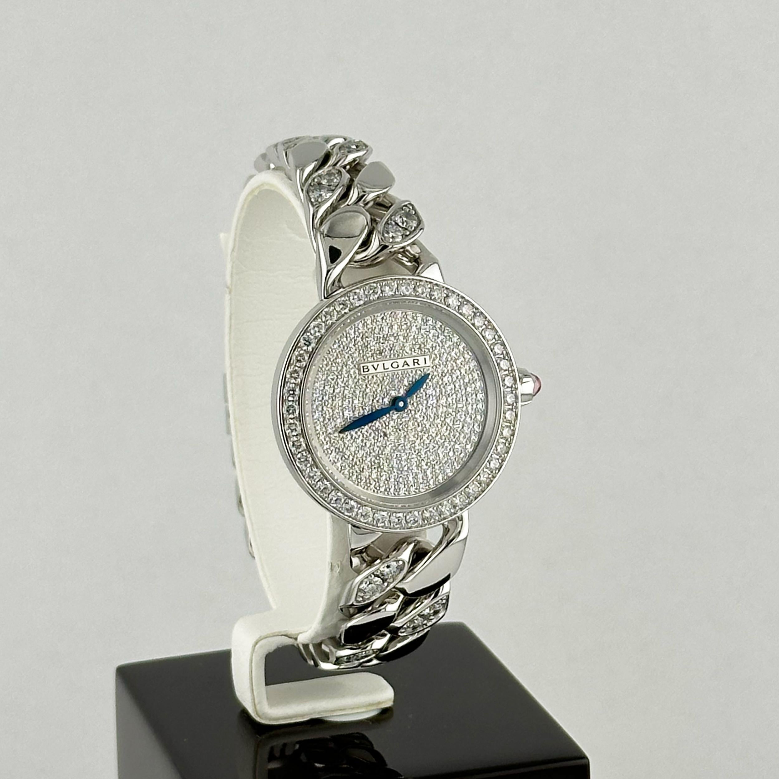 Bulgari Catene Watch 31MM White Gold with Diamonds

Condition: Unworn

Comes with Original Box and Original Papers

2022 US Retail Price: $57,000

Reference #: 102309

Case Material: 18K White Gold

Dial: Diamond Pavé Dial

Bracelet: 18K White Gold
