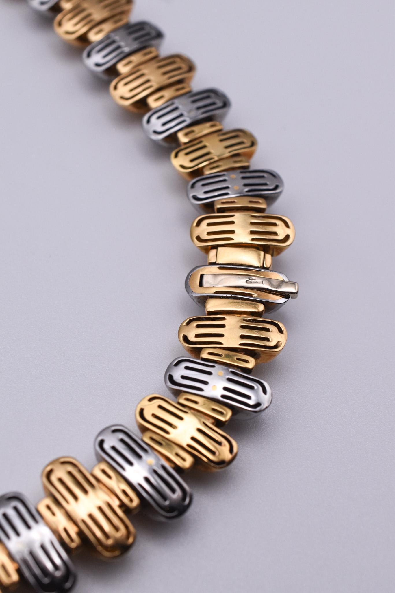 Women's or Men's Bulgari 'Celtaura' Steel and 18k Yellow Gold Necklace For Sale