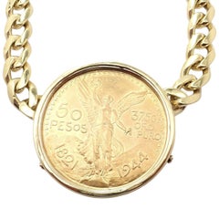 Bulgari Centenario 50 Pesos Coin Mexico Coin Monete Yellow Gold Necklace
