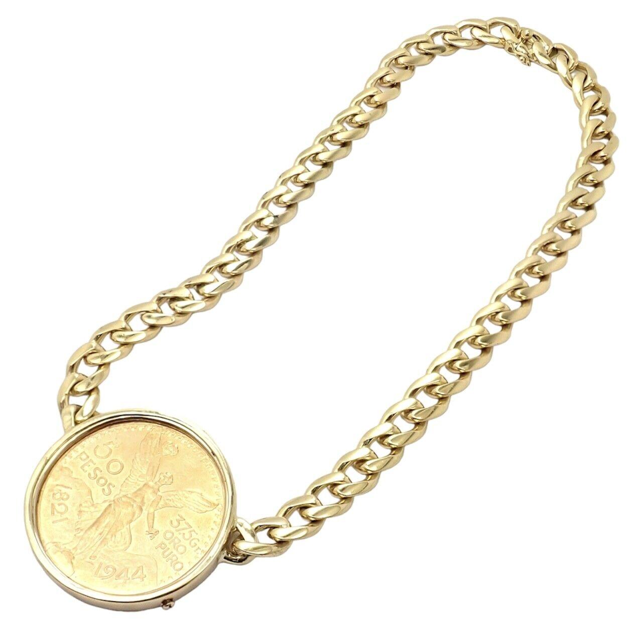 Bulgari Centenario 50 Pesos Münze Mexiko Münze Monete Gelbgold Halskette im Angebot 1