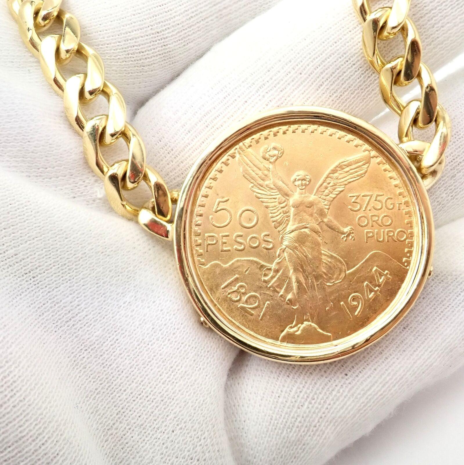 Bulgari Centenario 50 Pesos Coin Mexico Coin Monete Yellow Gold Necklace In Excellent Condition In Holland, PA