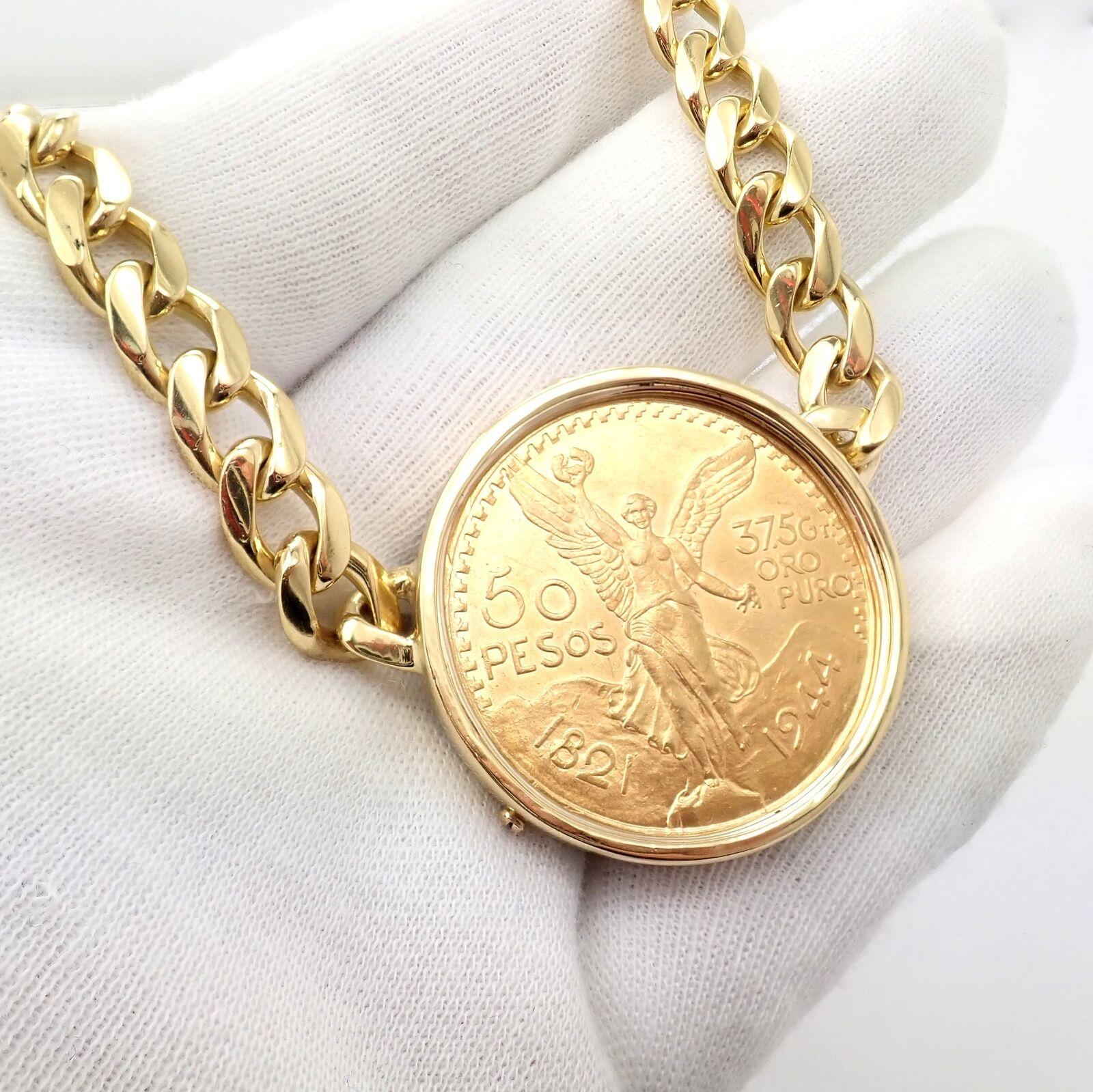 Women's or Men's Bulgari Centenario 50 Pesos Coin Mexico Coin Monete Yellow Gold Necklace