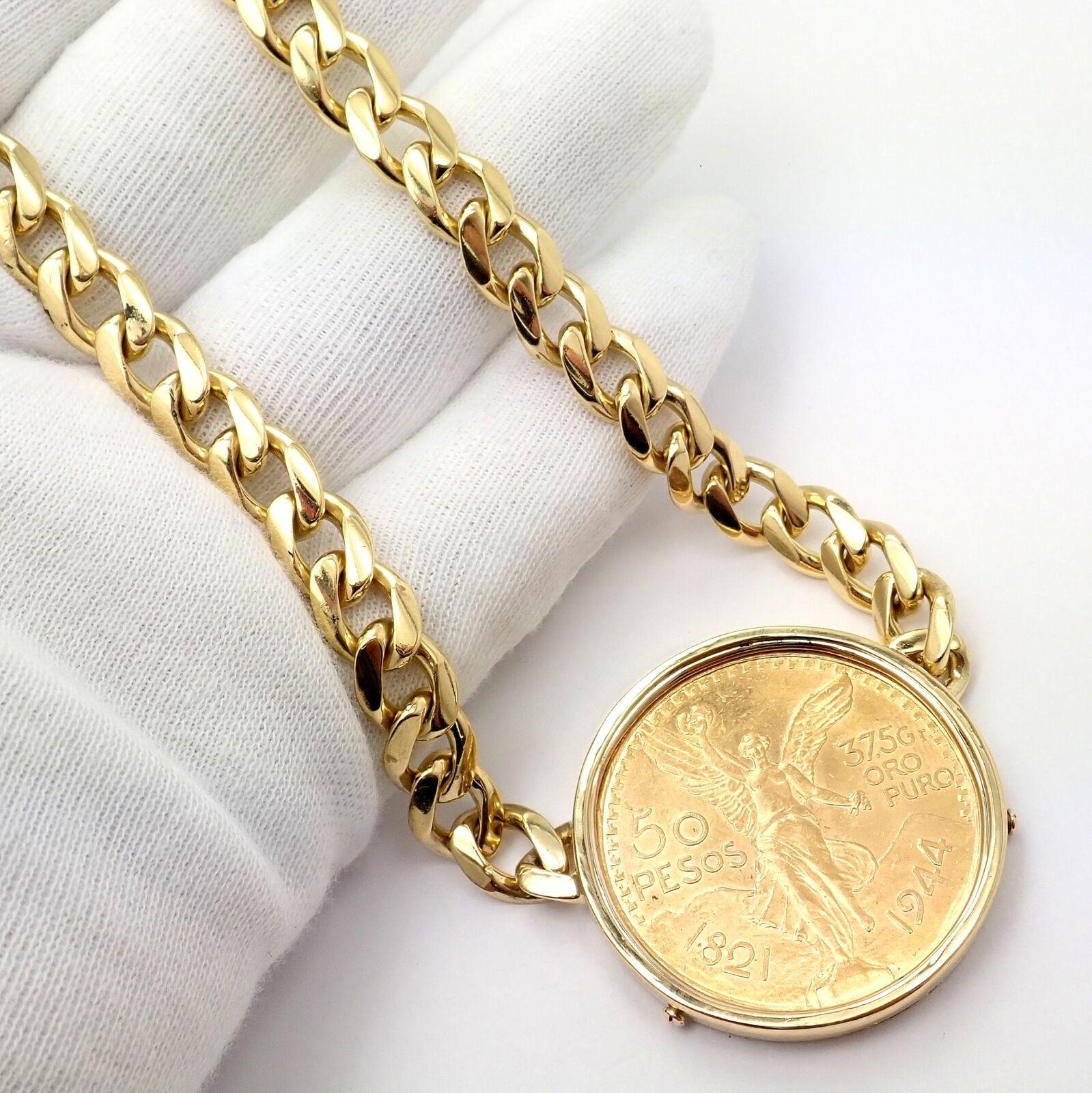 Bulgari Centenario 50 Pesos Coin Mexico Coin Monete Yellow Gold Necklace For Sale 1
