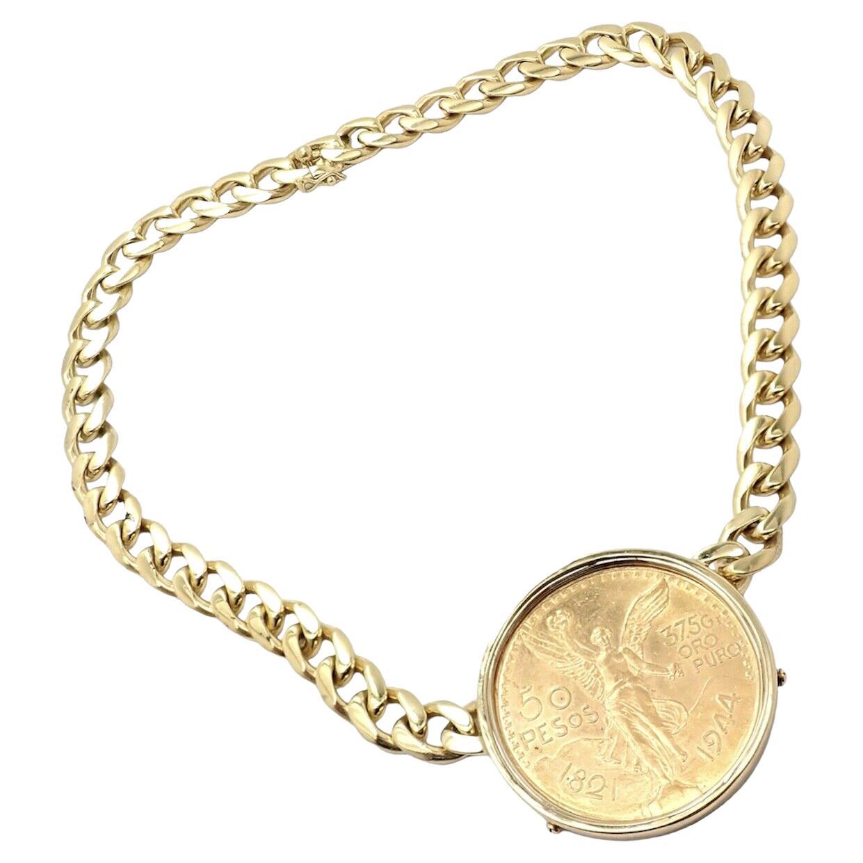 Bulgari Centenario 50 Pesos Münze Mexiko Münze Monete Gelbgold Halskette im Angebot
