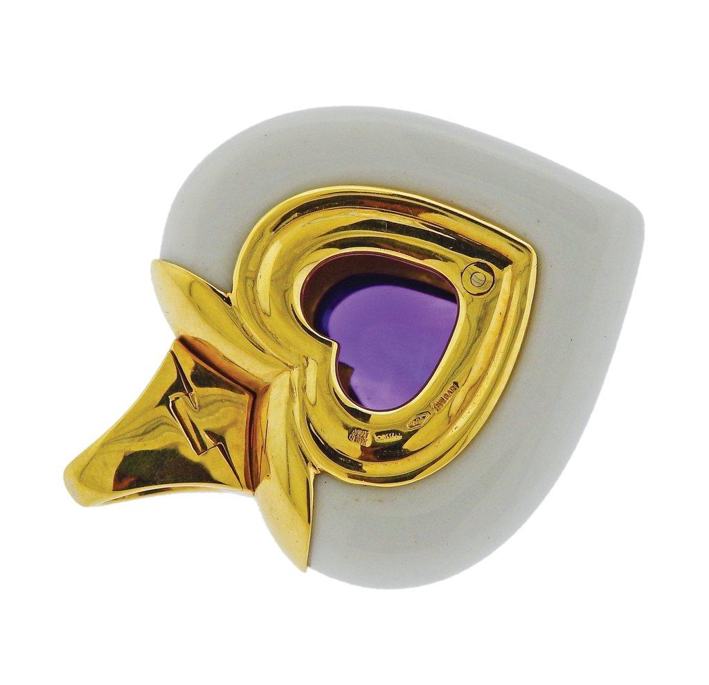 Bulgari Ceramic Amethyst Tourmaline Gold Heart Pendant In Excellent Condition In Lambertville, NJ