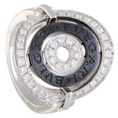 Bulgari Cerchi Diamond White Gold and Black Rhodium Hinged Shield Ring