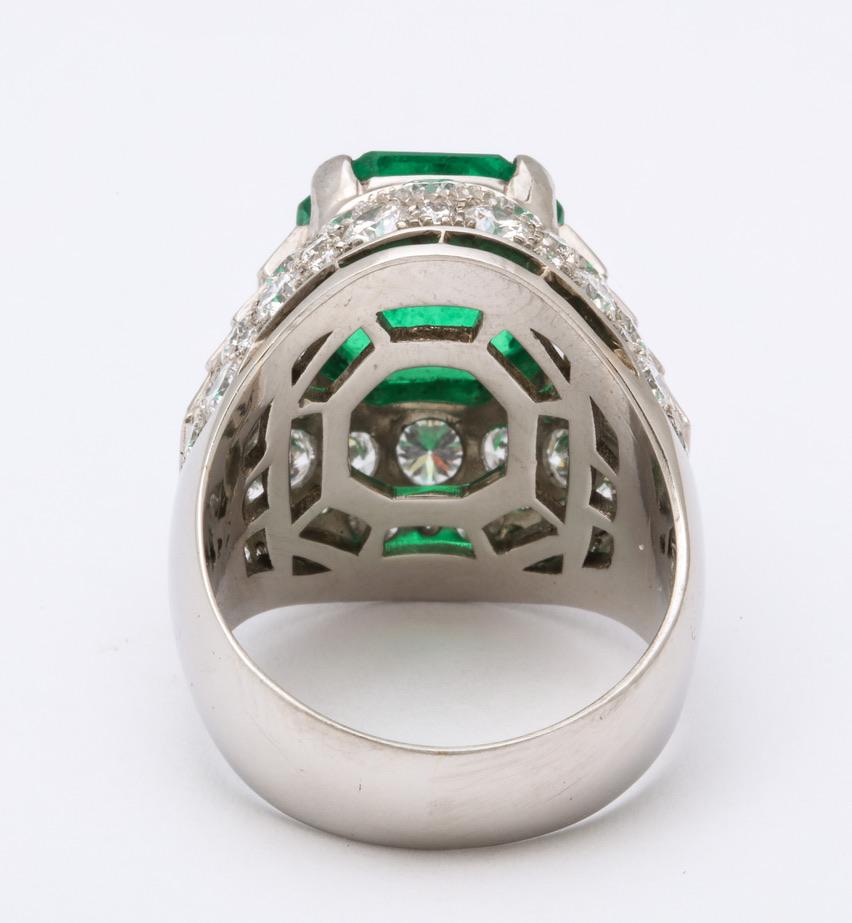 Bulgari Certified Colombian Emerald Diamond Trombino Ring 7