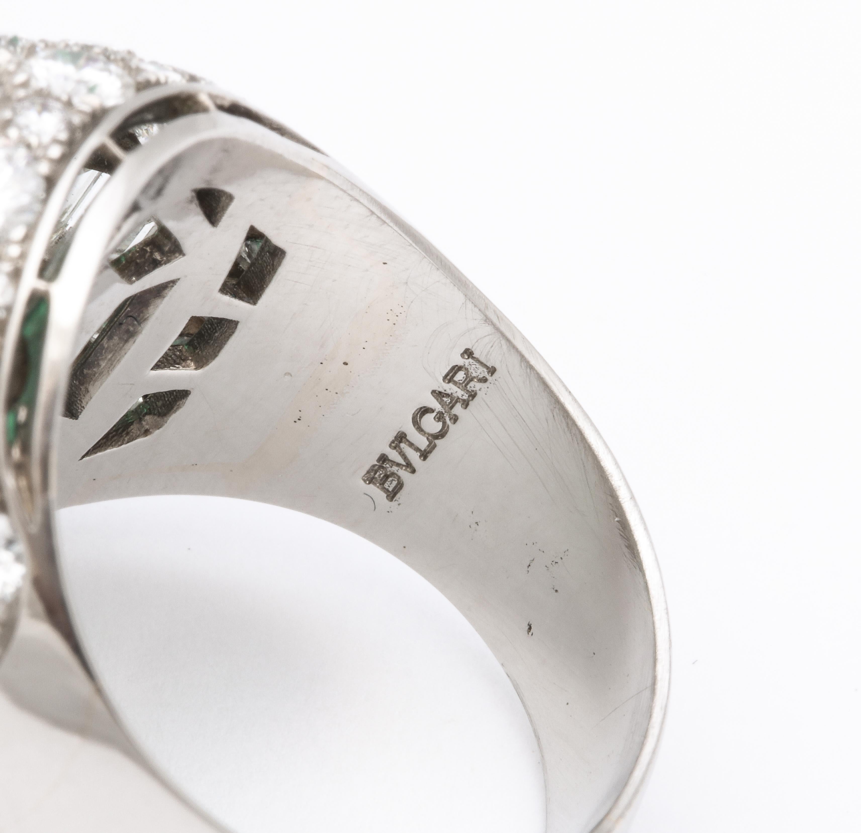 Bulgari Certified Colombian Emerald Diamond Trombino Ring 8