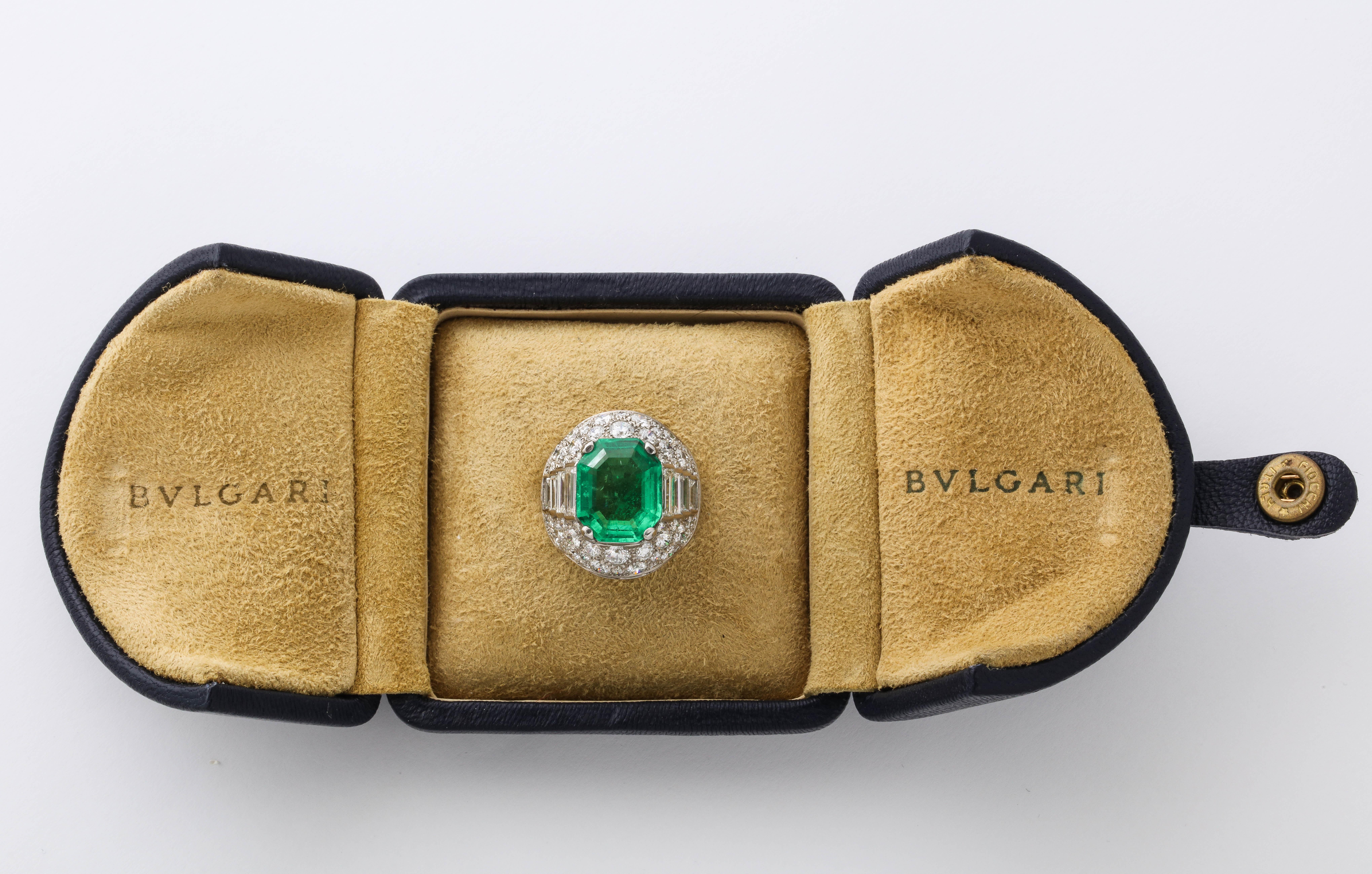 Emerald Cut Bulgari Certified Colombian Emerald Diamond Trombino Ring