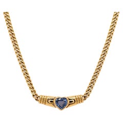 Bulgari Certified Unheated Sapphire Heart Yellow Gold Chain Necklace