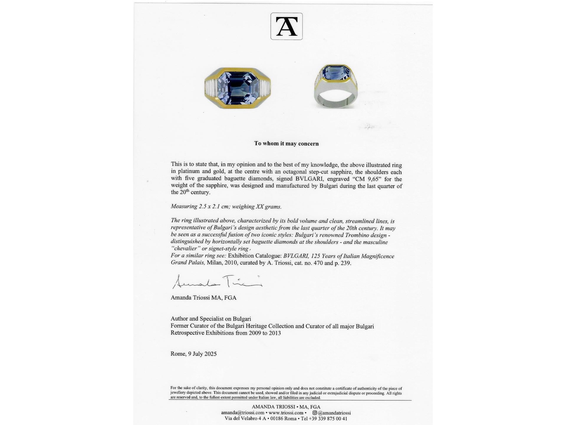 Anello Bulgari con zaffiro Ceylon e diamanti trombino, circa anni '70. in vendita 2