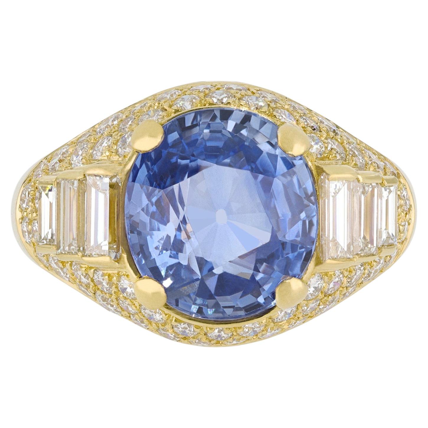 Bague Bulgari "Trombino" en saphir de Ceylan et diamants, vers 1980.
