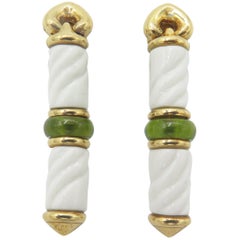 Bulgari Chandra Collection 18 Karat Yellow Gold Ceramic Peridot Drop Earrings