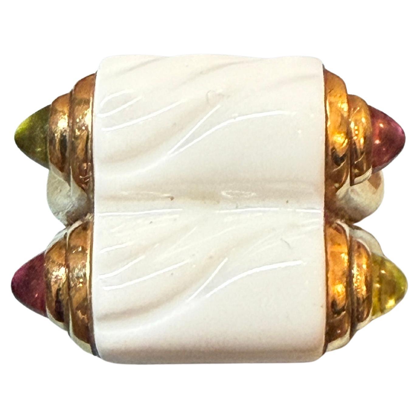 Bulgari Chandra Collection 18 Karat Yellow Gold Ceramic tourmalines Ring Peridot