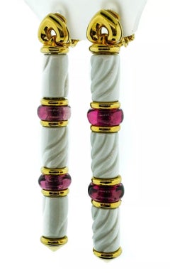 Bulgari Chandra Collection Yellow Gold Ceramic Rubellite Drop Earrings