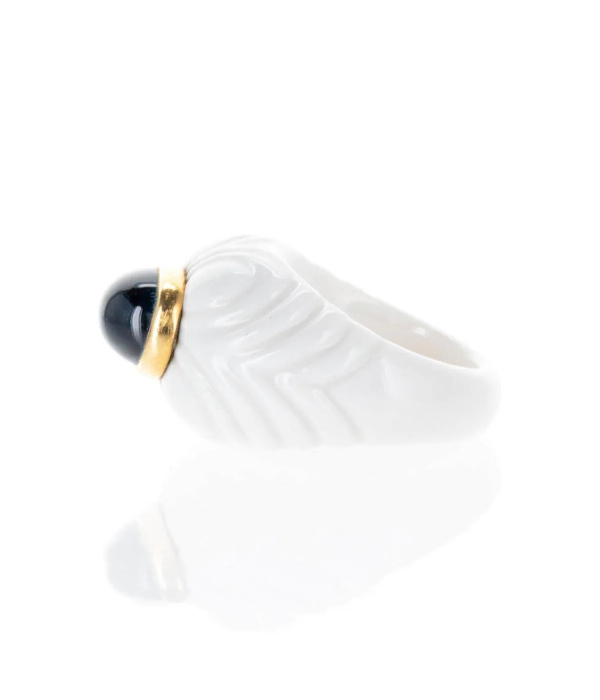 Cabochon Bulgari Chandra Porcelain Blue Topaz Gold Ring