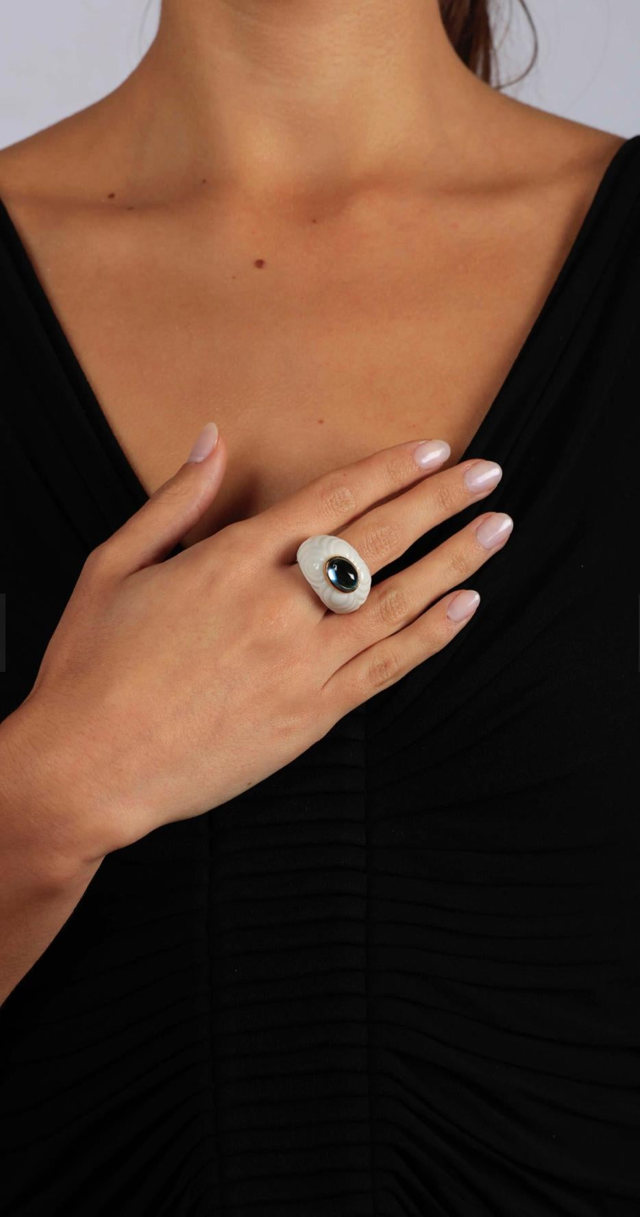 Women's Bulgari Chandra Porcelain Blue Topaz Gold Ring