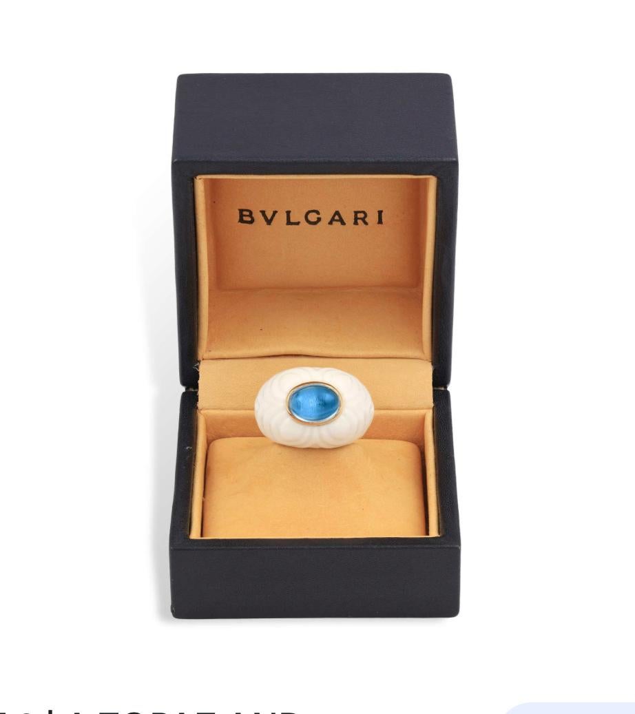 Bulgari Chandra Porcelain Blue Topaz Gold Ring 1