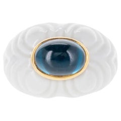 Bulgari Chandra Porcelain Blue Topaz Gold Ring