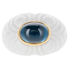 Bulgari Chandra Porzellan-Ring mit blauem Topas