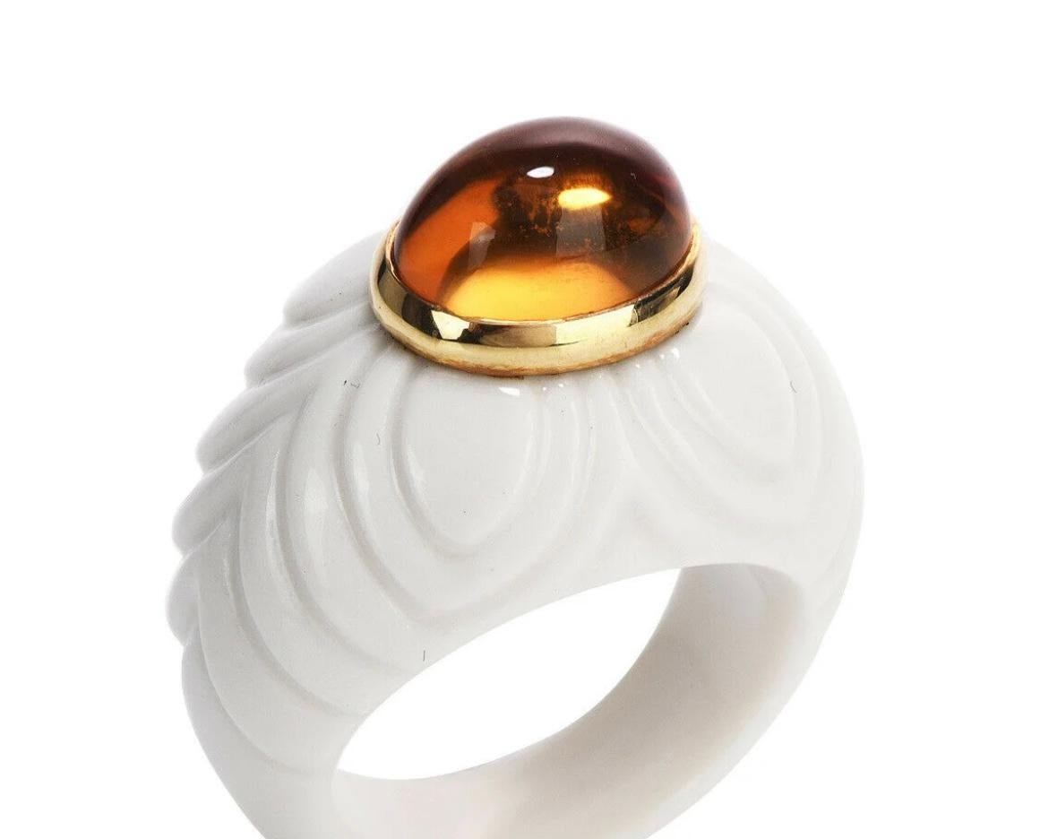 Cabochon Bulgari Chandra Porcelain Citrine Gold Ring