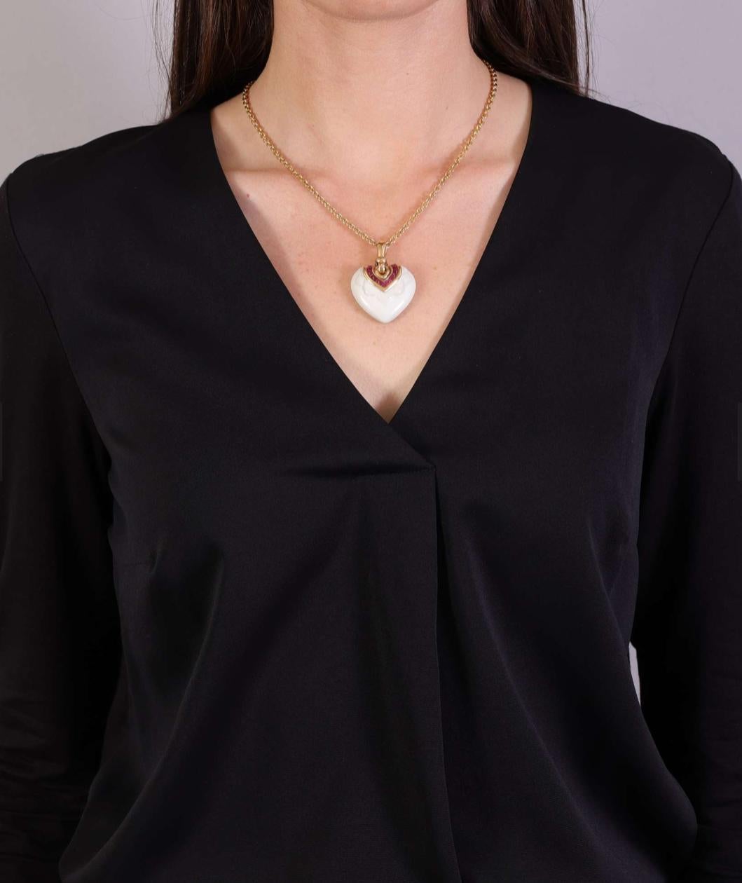 Square Cut Bulgari Chandra Porcelain Ruby Gold Pendant