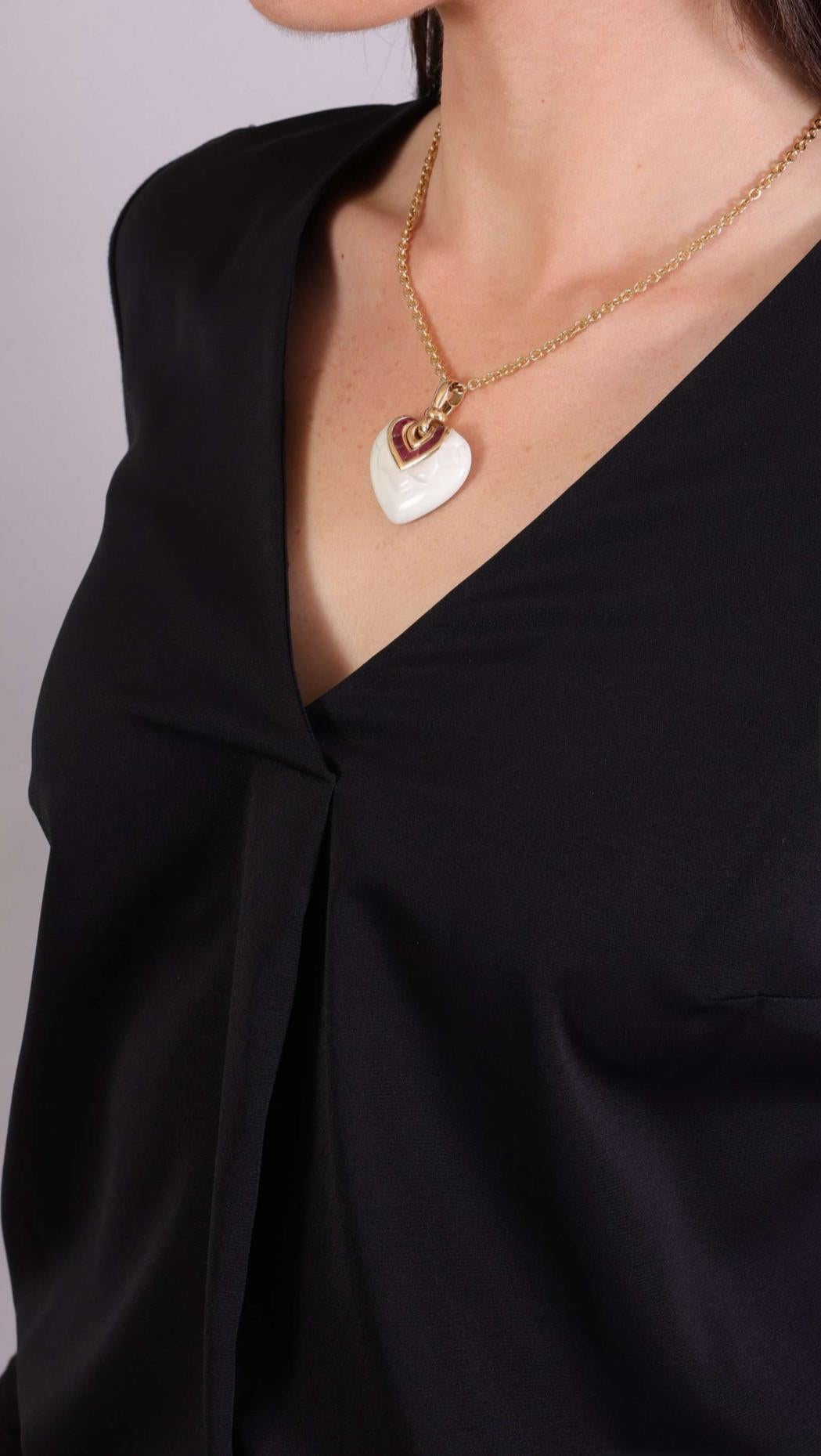 Women's Bulgari Chandra Porcelain Ruby Gold Pendant