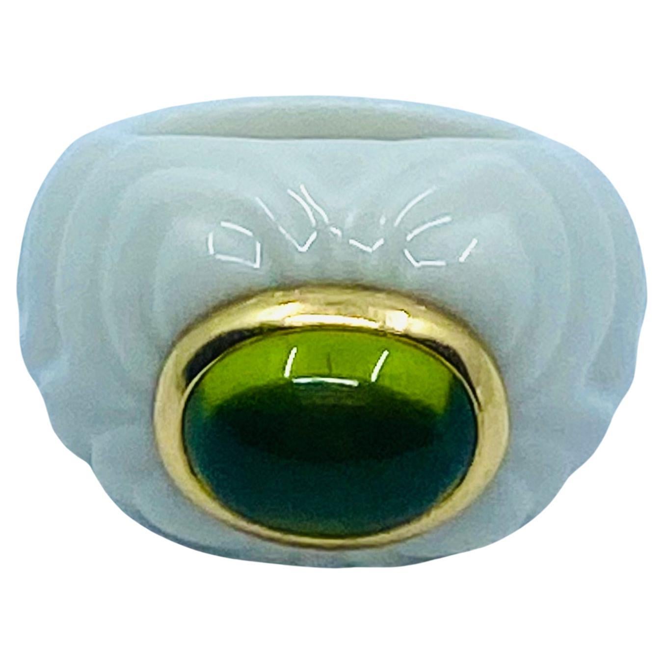 Women's Bulgari Chandra Ring Porcelain Peridot Gold