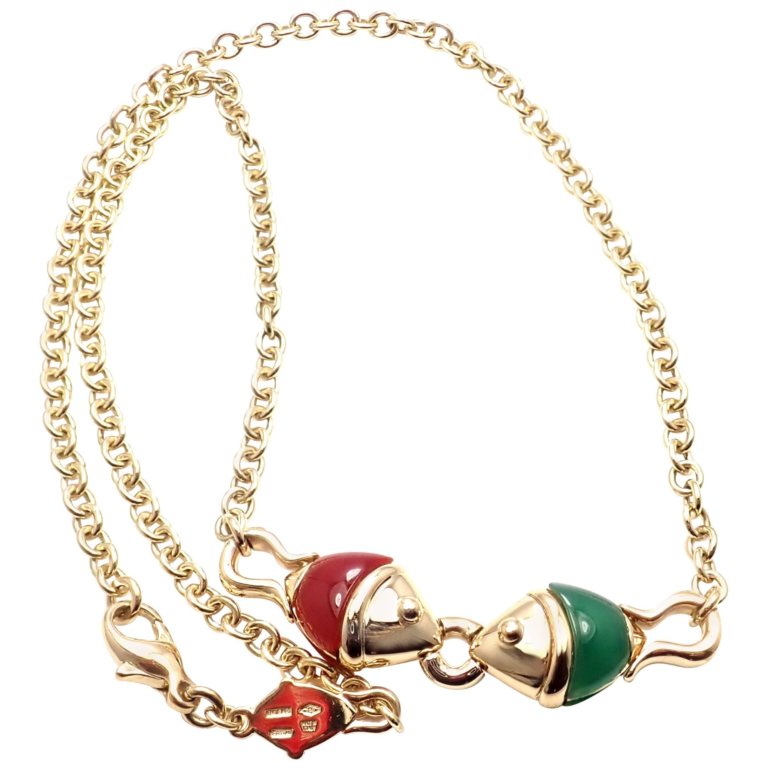 Bulgari Chrysoprase Carnelian Naturalia Yellow Gold Fish Necklace