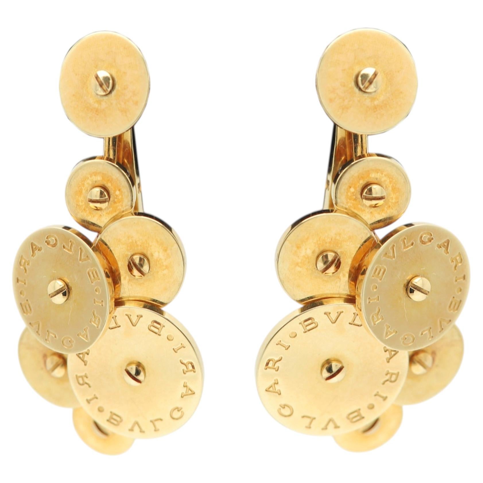 Bulgari Cicladi 18k Yellow Gold Rotating Disc Drop Earrings clip ons