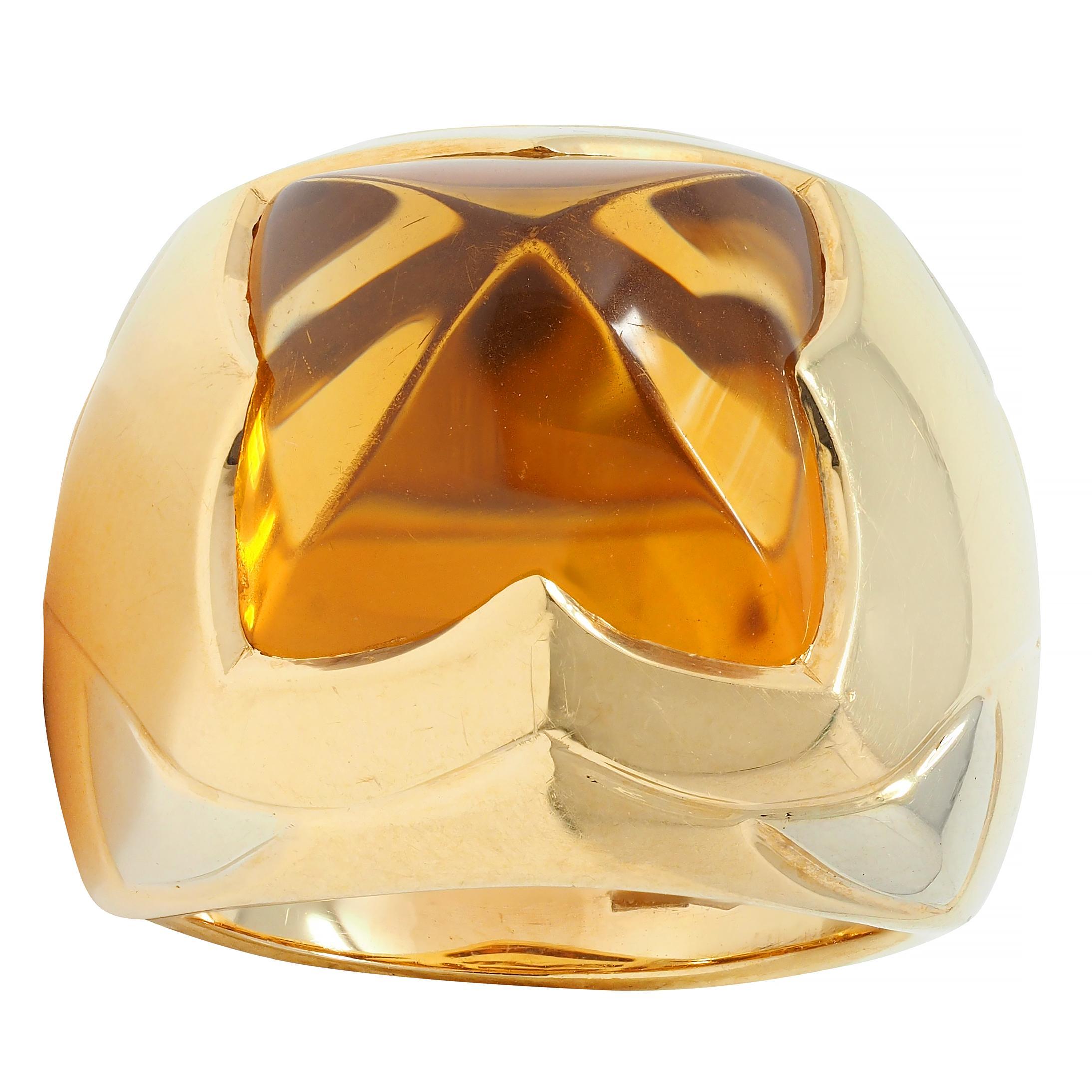 Bulgari Citrine 18 Karat Two-Tone Gold Pyramid Quatrefoil Dome Ring For Sale 5