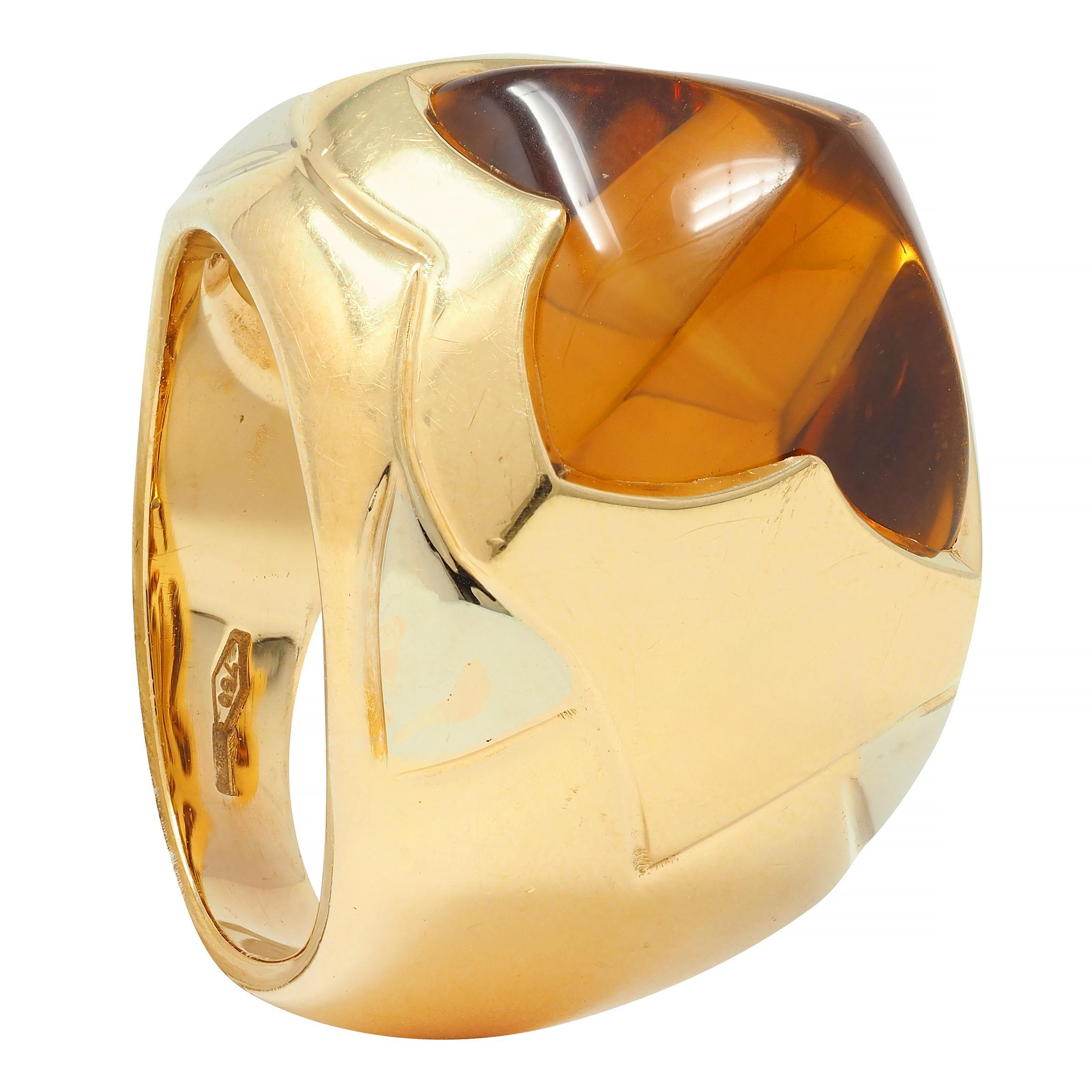 Bulgari Citrine 18 Karat Two-Tone Gold Pyramid Quatrefoil Dome Ring For Sale 6