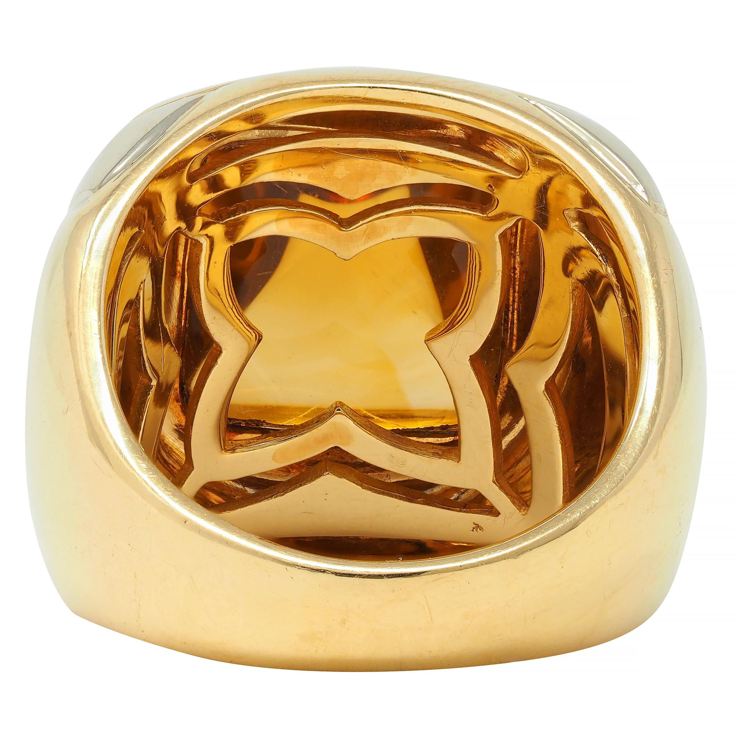Bulgari Citrine 18 Karat Two-Tone Gold Pyramid Quatrefoil Dome Ring For Sale 1