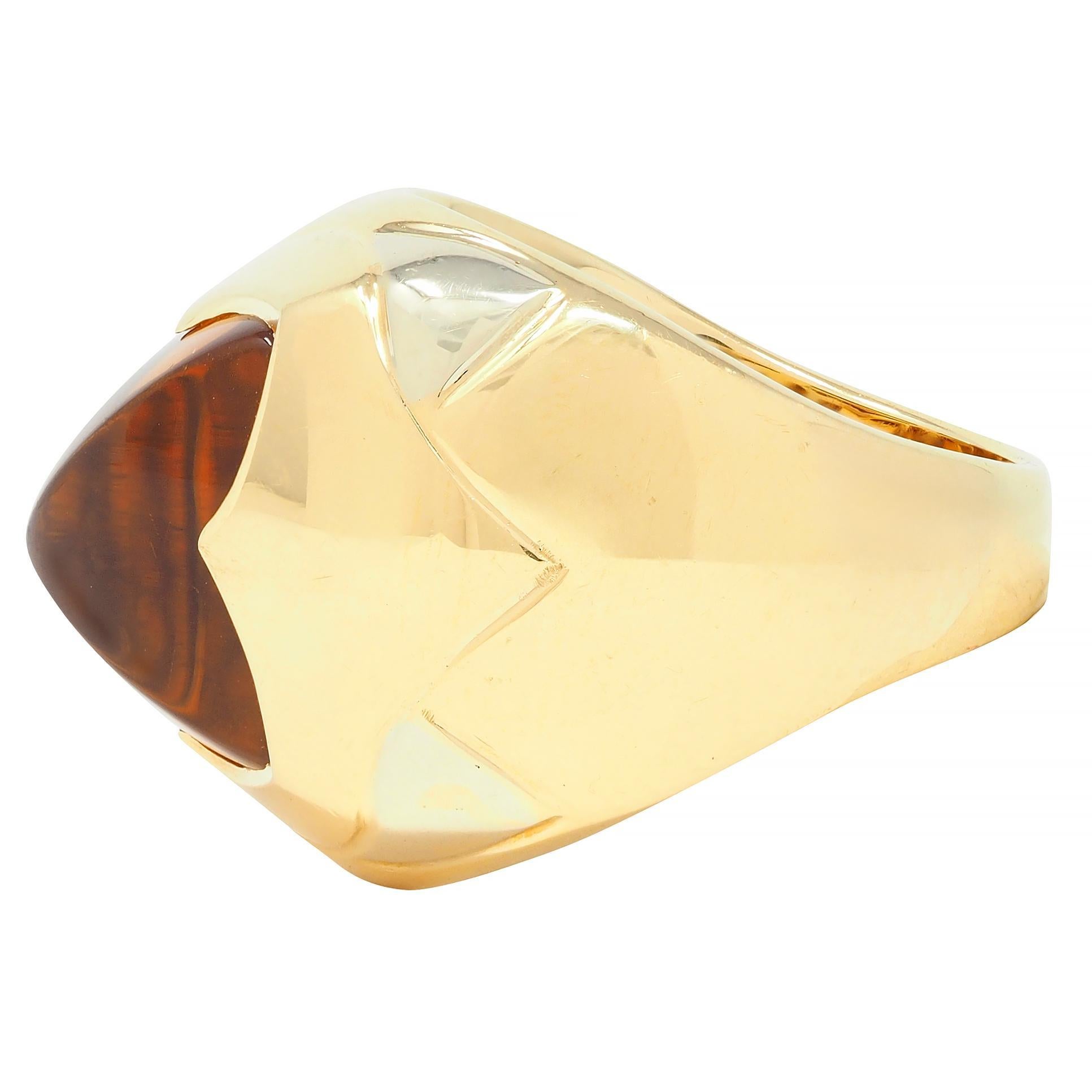 Bulgari Citrine 18 Karat Two-Tone Gold Pyramid Quatrefoil Dome Ring For Sale 2