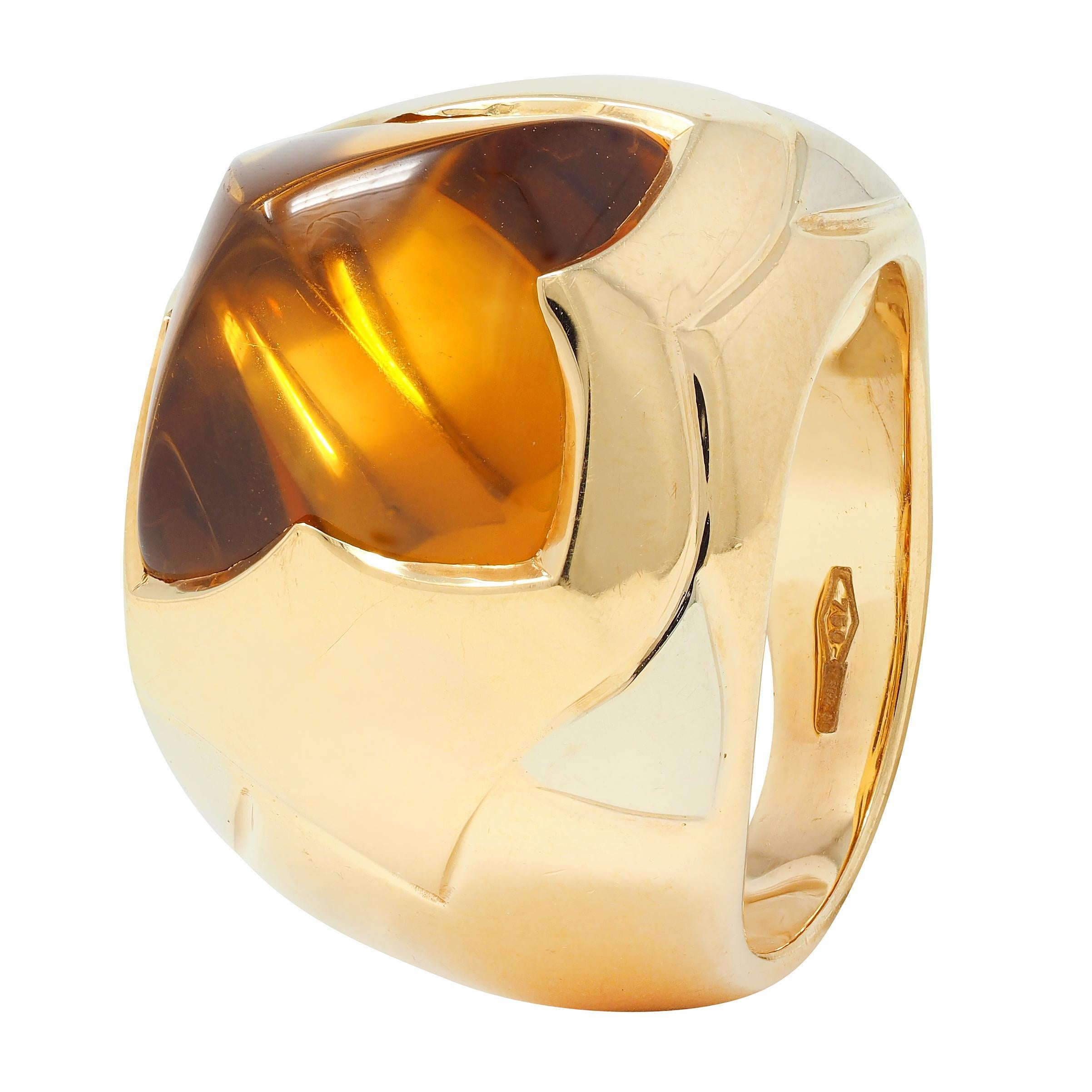 Bulgari Citrine 18 Karat Two-Tone Gold Pyramid Quatrefoil Dome Ring For Sale 4