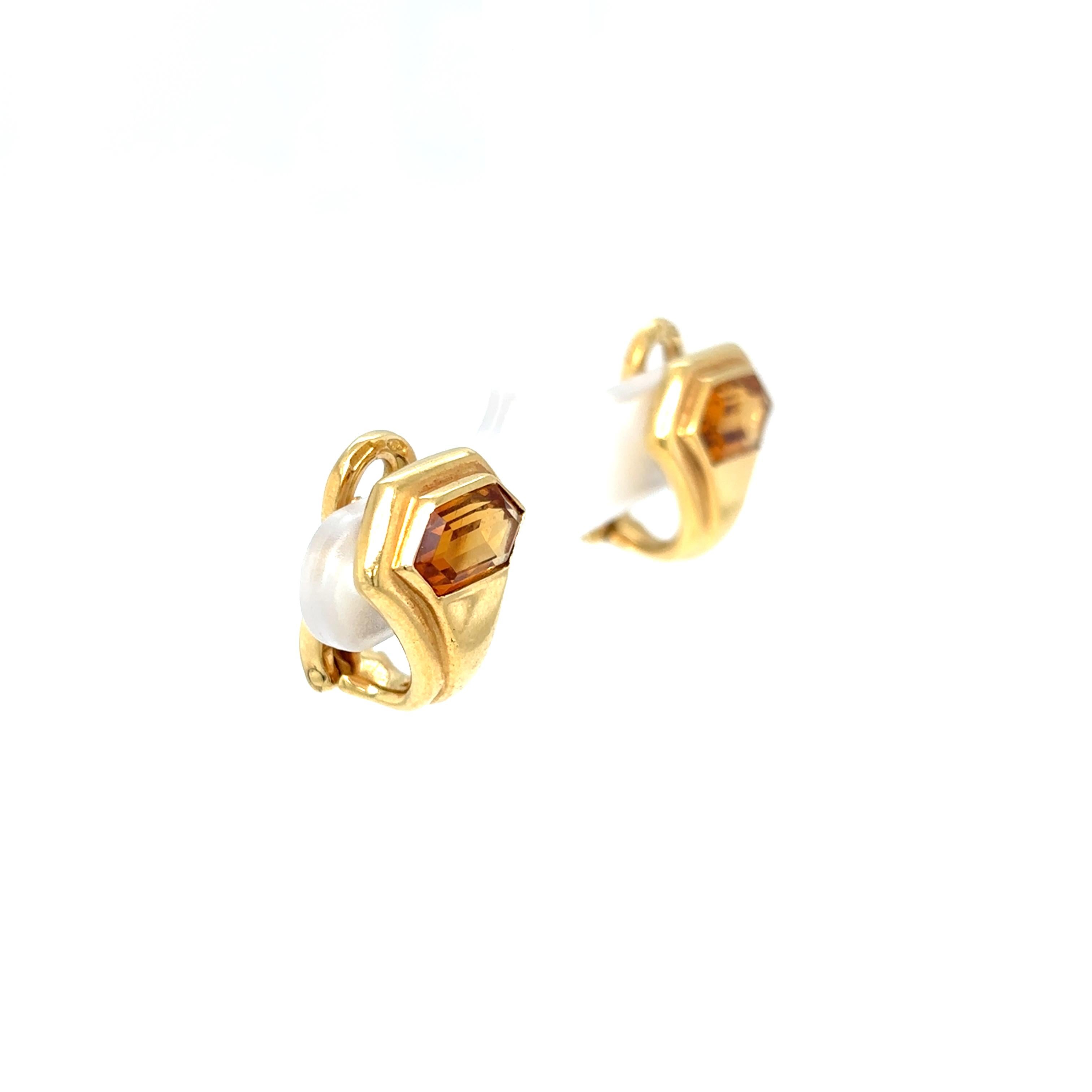 Cabochon Bulgari Citrine 18 Karat Yellow Gold Hexagonal Clip on Earrings For Sale